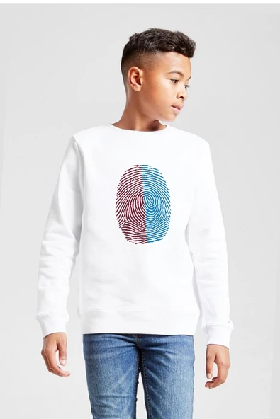 Bordo Mavi Parmak İzi Beyaz Çocuk 2ip Sweatshirt