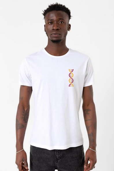 Sarı Kırmızı Dna Beyaz Erkek Bisikletyaka Tshirt