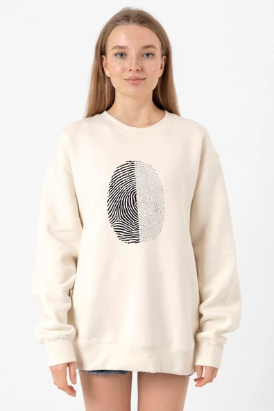 Siyah Beyaz Parmak İzi Ekru Kadın 2ip Sweatshirt ürün görseli