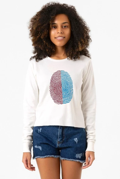 Bordo Mavi Parmak İzi Ekru Ekstra Uzunkol Sweatshirt - 1