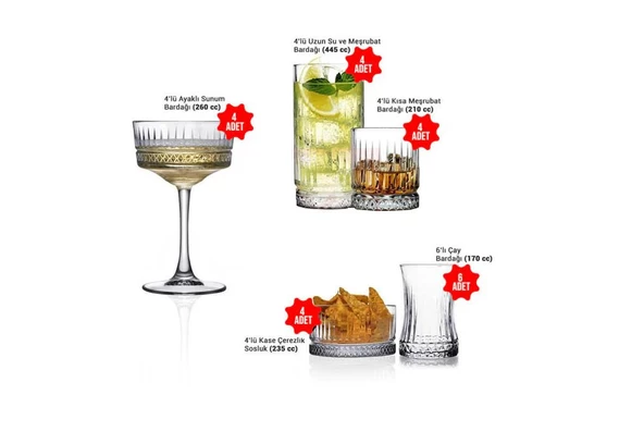 Paşabahçe elysia 22 parça su bardak - meşrubat bardağı ve çerezlik çeyiz seti takımı ürün görseli 1