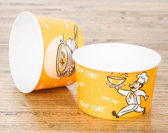YüceCup Kraft Kağıt Şeffaf Kapaklı Çorba Kasesi - 16 Oz - 480 Ml. - 500 Adet / Koli - Resim 2