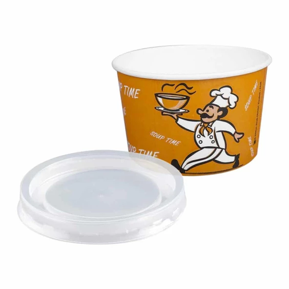 YüceCup Kraft Kağıt Şeffaf Kapaklı Çorba Kasesi - 16 Oz - 480 Ml. - 500 Adet / Koli