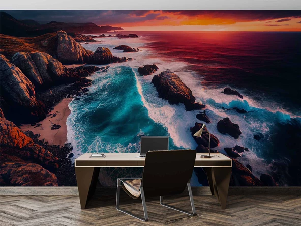 Deniz ve Günbatımı Manzaralı Duvar Kağıdı Baskı - Resim 3