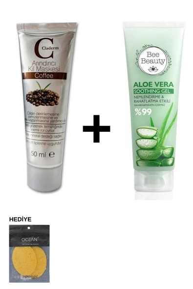 Claderm Coffee Killi Yüz Maskesi 50 ml Aloe Vera Yatıştırıcı Jel (Sünger Hediyeli)