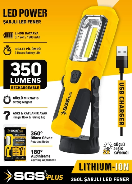 SGS PROFESYONEL 350 LÜMEN ŞARJLI LED FENER - 2
