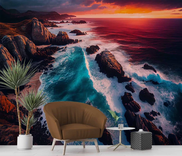 Deniz ve Günbatımı Manzaralı Duvar Kağıdı Baskı - Resim 5