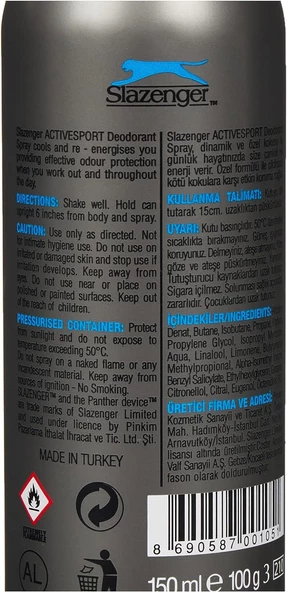 Slazenger Activesport Mavi Erkek Sprey Deodorant 150 ml - 4