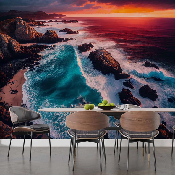 Deniz ve Günbatımı Manzaralı Duvar Kağıdı Baskı - Resim 4