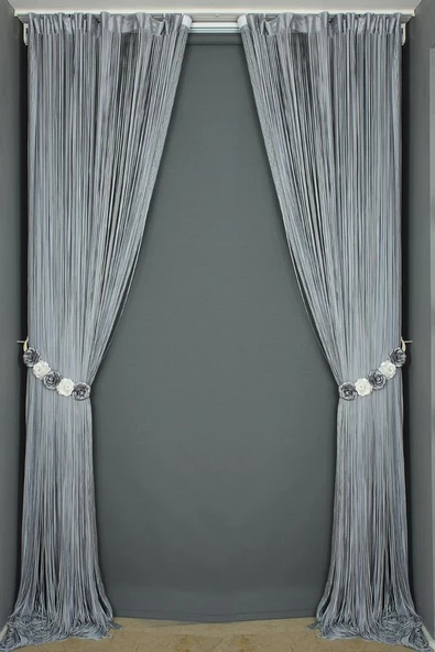 DÜZ İP PERDE 180 Cm En 280 Cm Boy GRİ ÇİFT RENK HAZIR İP PERDE - Resim 3