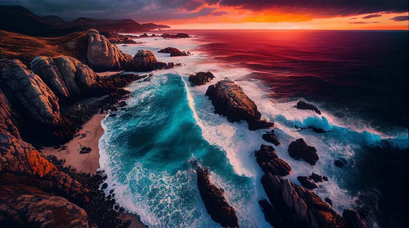 Deniz ve Günbatımı Manzaralı Duvar Kağıdı Baskı - Resim 6