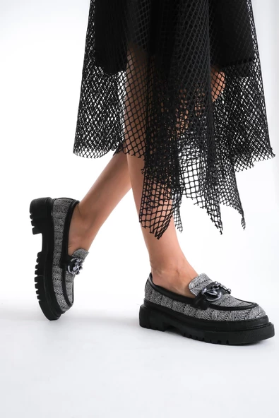 Artı-Artı029-1428 Kadın Günlük Kalın Hafif Taban Gri Hasır Örgü Desenli Kolej Ayakkabı - Resim 3