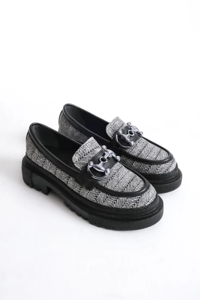 Artı-Artı029-1428 Kadın Günlük Kalın Hafif Taban Gri Hasır Örgü Desenli Kolej Ayakkabı - Resim 4