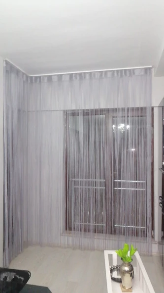 İP MODEL GRİ RENK İP PERDE 190 Cm En 280 cm Boy  2 mm şeritler halinde hazır ip perde - 7