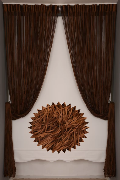 İP MODEL KAHVERENGİ RENK İP PERDE 180 Cm En 280 cm Boy  2 mm şeritler halinde hazır ip perde - Resim 2