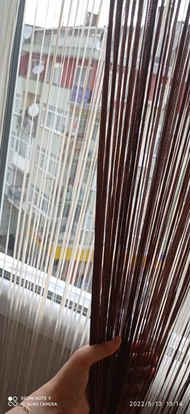 İP MODEL KAHVERENGİ RENK İP PERDE 180 Cm En 280 cm Boy  2 mm şeritler halinde hazır ip perde - Resim 4