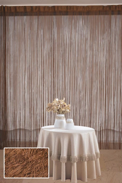 İP MODEL KAHVERENGİ RENK İP PERDE 180 Cm En 280 cm Boy  2 mm şeritler halinde hazır ip perde - Resim 7