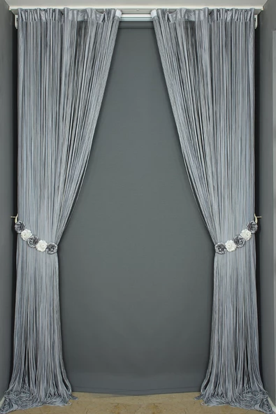 İP MODEL GRİ ÇİFT RENK İP PERDE 180 Cm En 280 cm Boy  2 mm şeritler halinde hazır ip perde - 6
