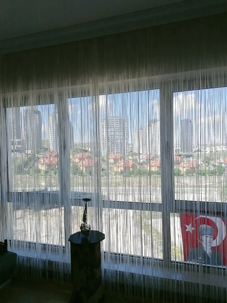 İP MODEL KREM RENK İP PERDE 180 Cm En 280 cm Boy  2 mm şeritler halinde hazır ip perde - Resim 7