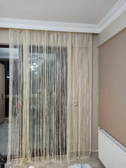 İP MODEL KREM RENK İP PERDE 180 Cm En 280 cm Boy  2 mm şeritler halinde hazır ip perde - Resim 11