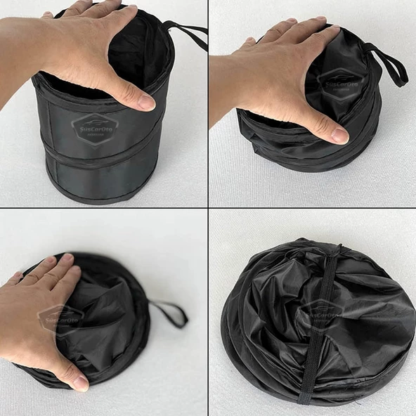 Araç İçi Çöp Kovası Katlanabilir Portatif Taşınabilir Küllük Araba Çöp Kutusu Oto Organizer Fonksiyonel Mini Depolama Saklama Kutusu Düzenleyici Siyah - 4