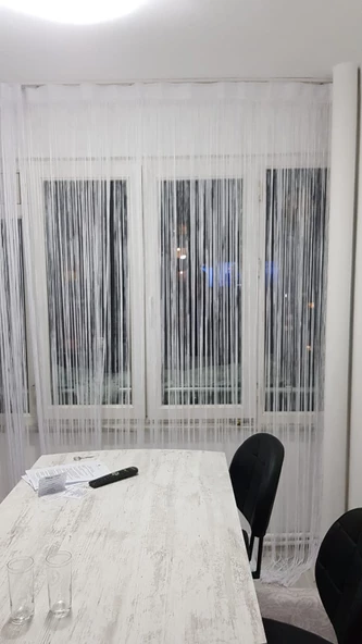İP MODEL KIRIK BEYAZ RENK İP PERDE 180 Cm En 280 cm Boy  2 mm şeritler halinde hazır ip perde - Resim 5