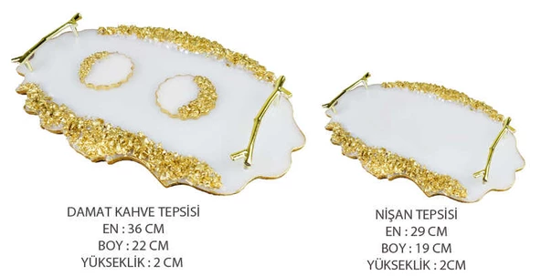 TEPSİ EPOKSİ TAŞLI OVAL DAMAT KAHVE SETİ ALTIN 2'Lİ - Resim 4