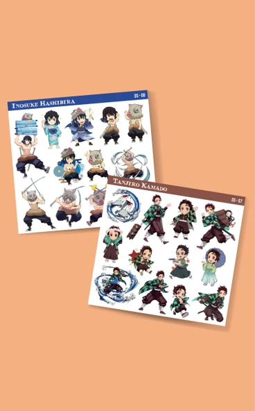 Tanjiro Kamado-Inosuke Hashibira -Demon Slayer-2li çıkartma-etiket-süsleme-hediye - Resim 2
