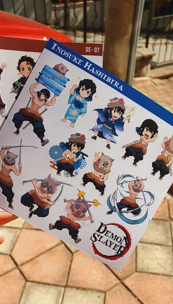 Tanjiro Kamado-Inosuke Hashibira -Demon Slayer-2li çıkartma-etiket-süsleme-hediye - Resim 9