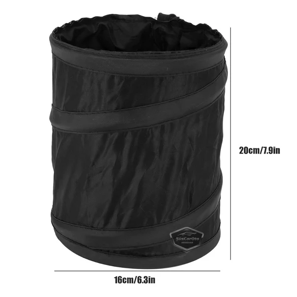 Araç İçi Çöp Kovası Katlanabilir Portatif Taşınabilir Küllük Araba Çöp Kutusu Oto Organizer Fonksiyonel Mini Depolama Saklama Kutusu Düzenleyici Siyah - 5