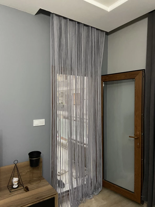İP MODEL GRİ ÇİFT RENK İP PERDE 180 Cm En 280 cm Boy  2 mm şeritler halinde hazır ip perde - 4