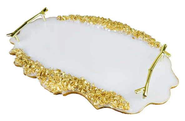 TEPSİ EPOKSİ TAŞLI OVAL DAMAT KAHVE SETİ ALTIN 2'Lİ - Resim 3