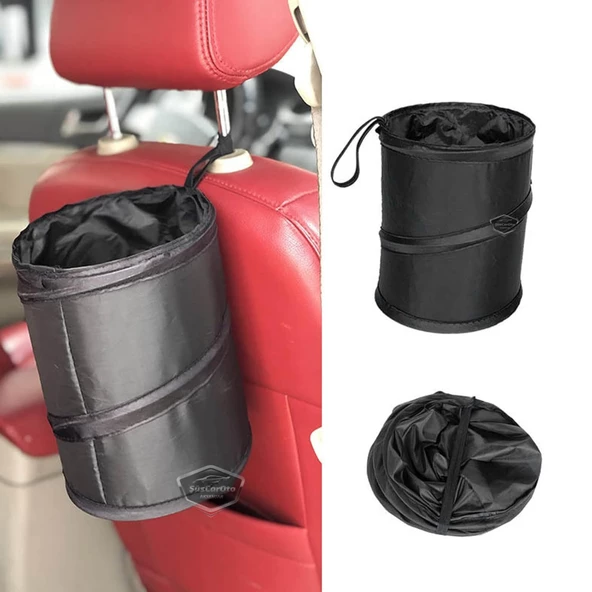 Araç İçi Çöp Kovası Katlanabilir Portatif Taşınabilir Küllük Araba Çöp Kutusu Oto Organizer Fonksiyonel Mini Depolama Saklama Kutusu Düzenleyici Siyah - 3