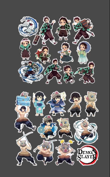 Tanjiro Kamado-Inosuke Hashibira -Demon Slayer-2li çıkartma-etiket-süsleme-hediye - Resim 3