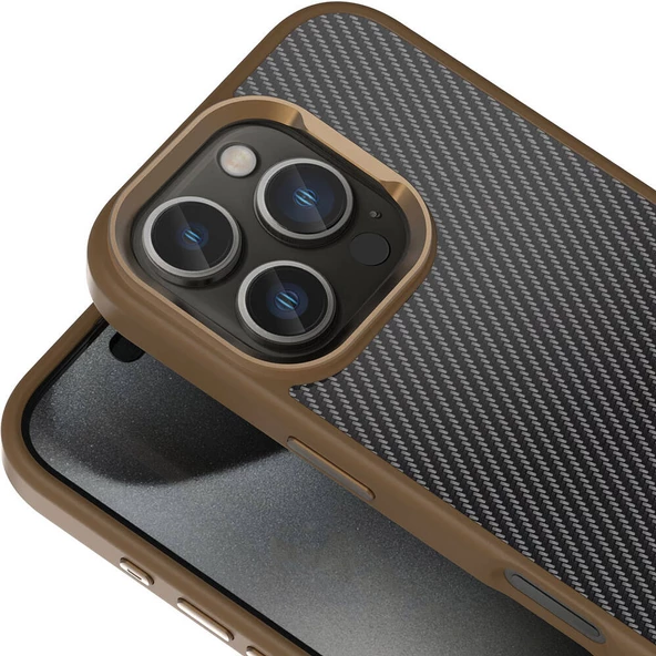 iPhone 16 Pro Max Kılıf Karbon Fiber Görünümlü Parlak Kamera Çerçeveli Venus Kılıf - Resim 6