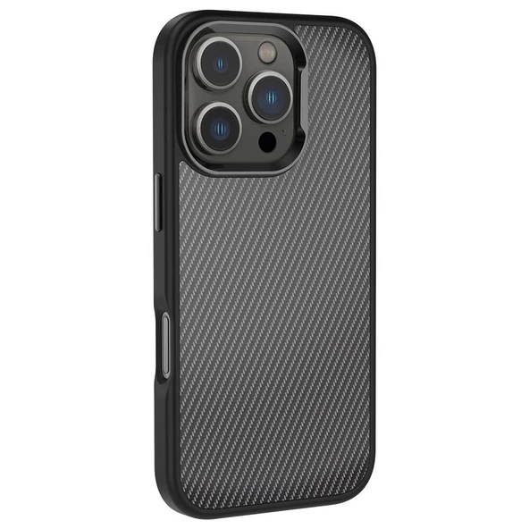 iPhone 16 Pro Max Kılıf Karbon Fiber Görünümlü Parlak Kamera Çerçeveli Venus Kılıf - Resim 4