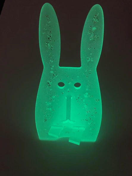 Şeffaf Taş Simli Neon Yeşil Fosfor Telefon Tutacağı Tavşan Figür El Yapımı Epoksi Hediyelik - Resim 8