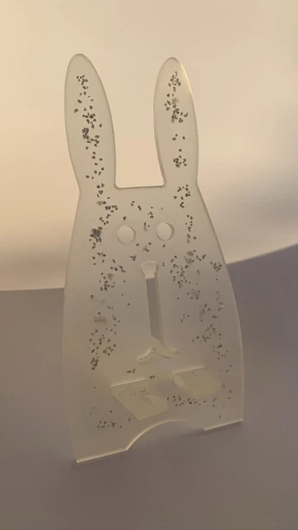 Şeffaf Taş Simli Neon Yeşil Fosfor Telefon Tutacağı Tavşan Figür El Yapımı Epoksi Hediyelik - Resim 5