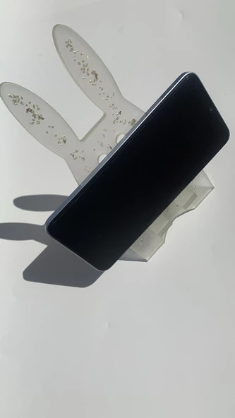 Şeffaf Taş Simli Neon Yeşil Fosfor Telefon Tutacağı Tavşan Figür El Yapımı Epoksi Hediyelik - Resim 2