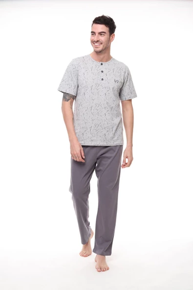 Pijadore Erkek 1403 Erkek Kısa Kollu Desenli Pijama Takım - 5
