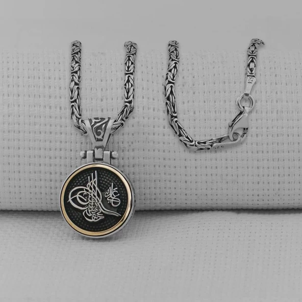 Osmanlı Tuğralı Ortası Dönen 925 Ayar Gümüş Kolye - Resim 2