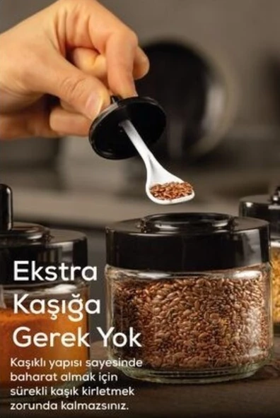 Etiketli 12 Adet Kapağı Kendinden Kaşıklı Baharatlık Seti Kısa - 2