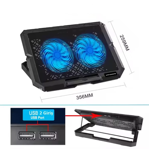 hdx4253 2 Adet Fanlı Ledli Telefon tutucu Özellikli 12"-17" Pro 7 Kademe Standlı Notebook Soğutucu - 2