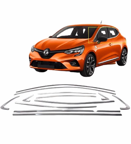 Renault Clio 5 Hb Krom Cam Çerçevesi Pas Çelik Tam Kapamalı 12 Prç. 2019 ve Sonrası