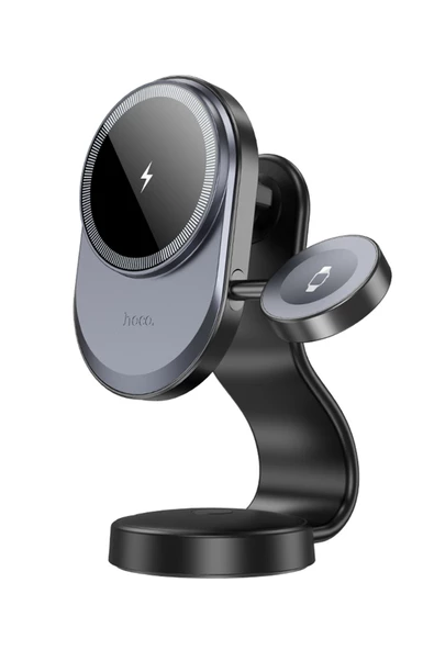 Hoco HW28 Excelso Yapışkanlı 15W Kablosuz Şarj ve 2.5W Kablosuz Magsafe Saat Şarj Destekli  Araç Tutucu - Resim 6