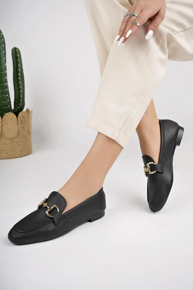 Muggo LİZA Garantili Metal Tokalı Kadın Loafer Günlük Ayakkabı - 10