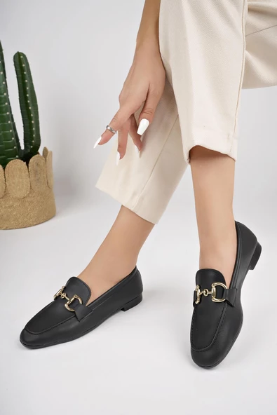 Muggo LİZA Garantili Metal Tokalı Kadın Loafer Günlük Ayakkabı - 8
