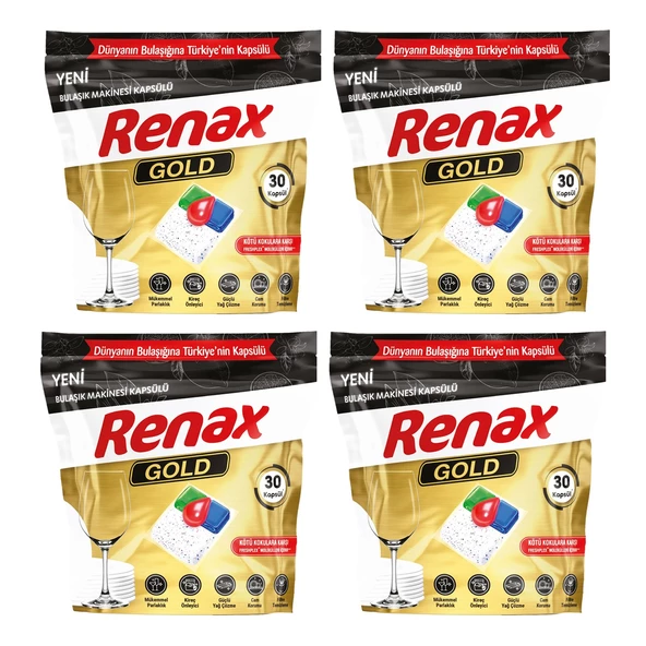 Renax Gold Bulaşık Makinesi Kapsülü Hepsi Bir Arada 30 lu x 4 Adet (120 Kapsül) - 2