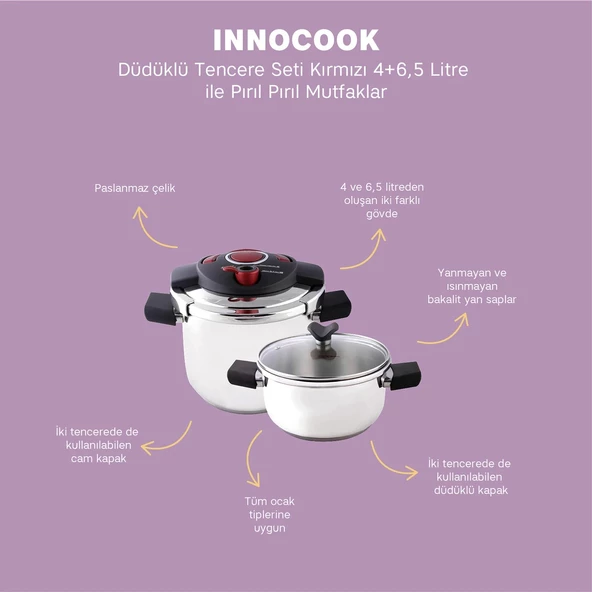 Emsan Innocook Düdüklü Tencere Seti Kırmızı 4+6,5 Lt - 4