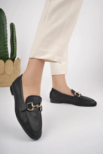 Muggo LİZA Garantili Metal Tokalı Kadın Loafer Günlük Ayakkabı - 9